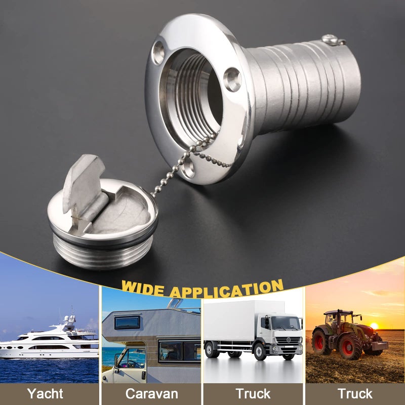 Mtsooning فتحة تعبئة الوقود لسطح القارب Mtsooning، 1-1/2" (38 مم) من الفولاذ مع غطاء بدون مفتاح لمركبات اليخوت والقوافل والشاحنات والجرارات وصهاريج الوقود/الغاز/الماء/المخلفات - Image 3